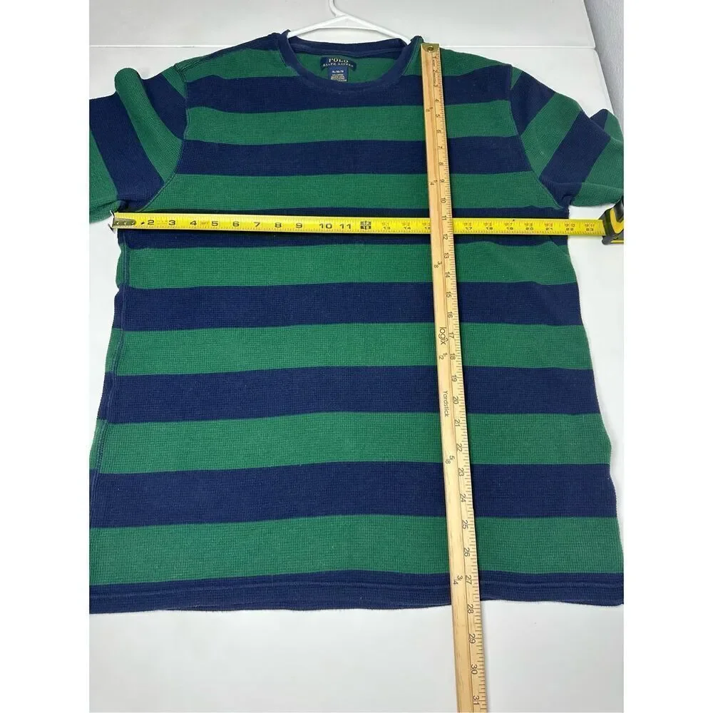 Polo Ralph Lauren Shirt Adult Striped Green Blue Waffle Knit Long Sleeve Size XL